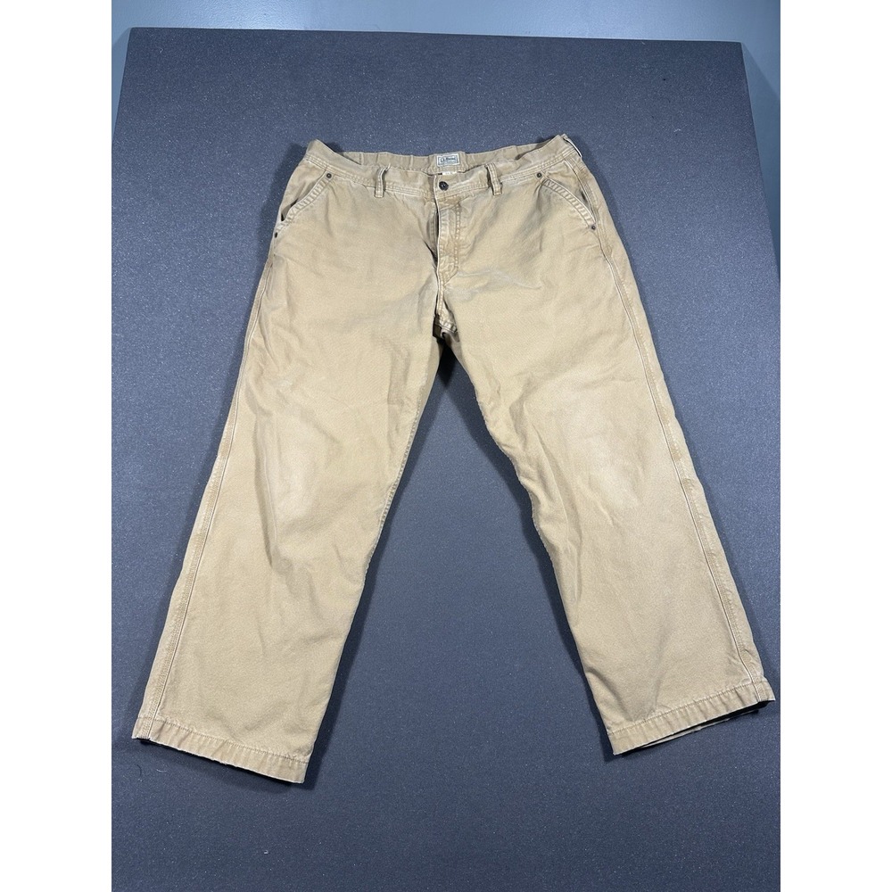 Men's LL Bean Flannel Lined Tan Jeans Size 42 Inseam 32